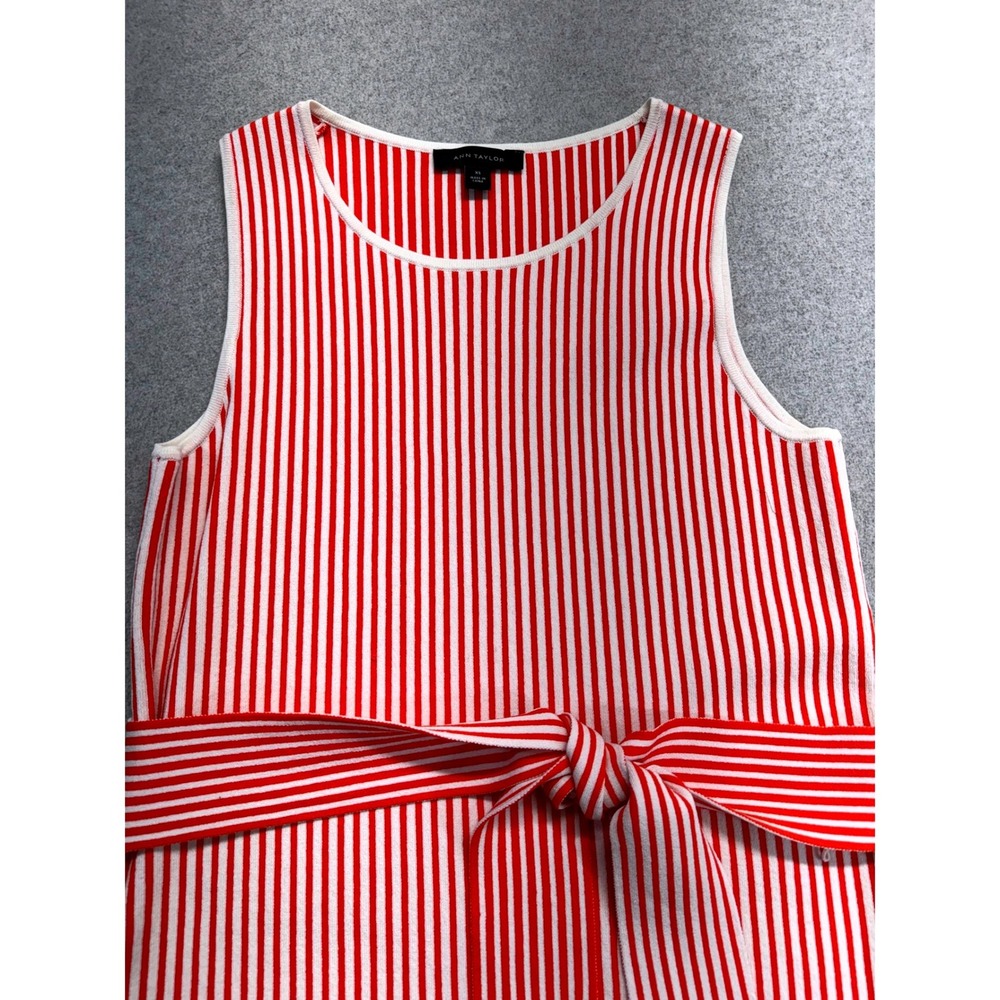 Ann Taylor XS Red White Striped Sleeveless Knit Tie Waist Sweater Tank Top Work - Picture 5 of 9